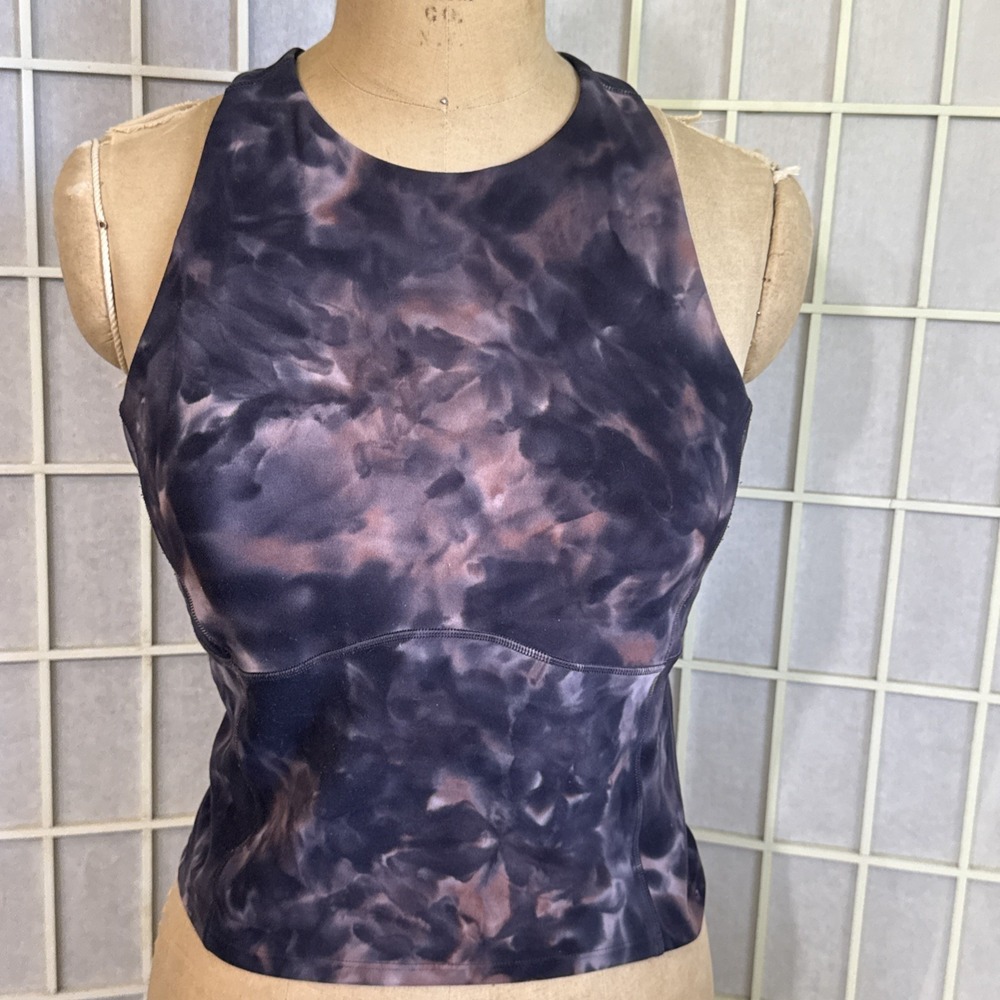 Lululemon Athletic Gym Key Balance Tank Diamond Dye Grey Pink Bra Crop Top Sz 8
